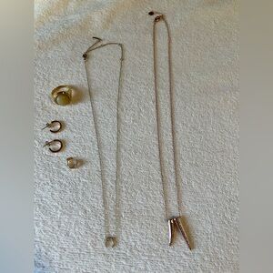 Gold and Silver Jewelry Set. Ear cuff, Able hoops, Necklaces & Ring.